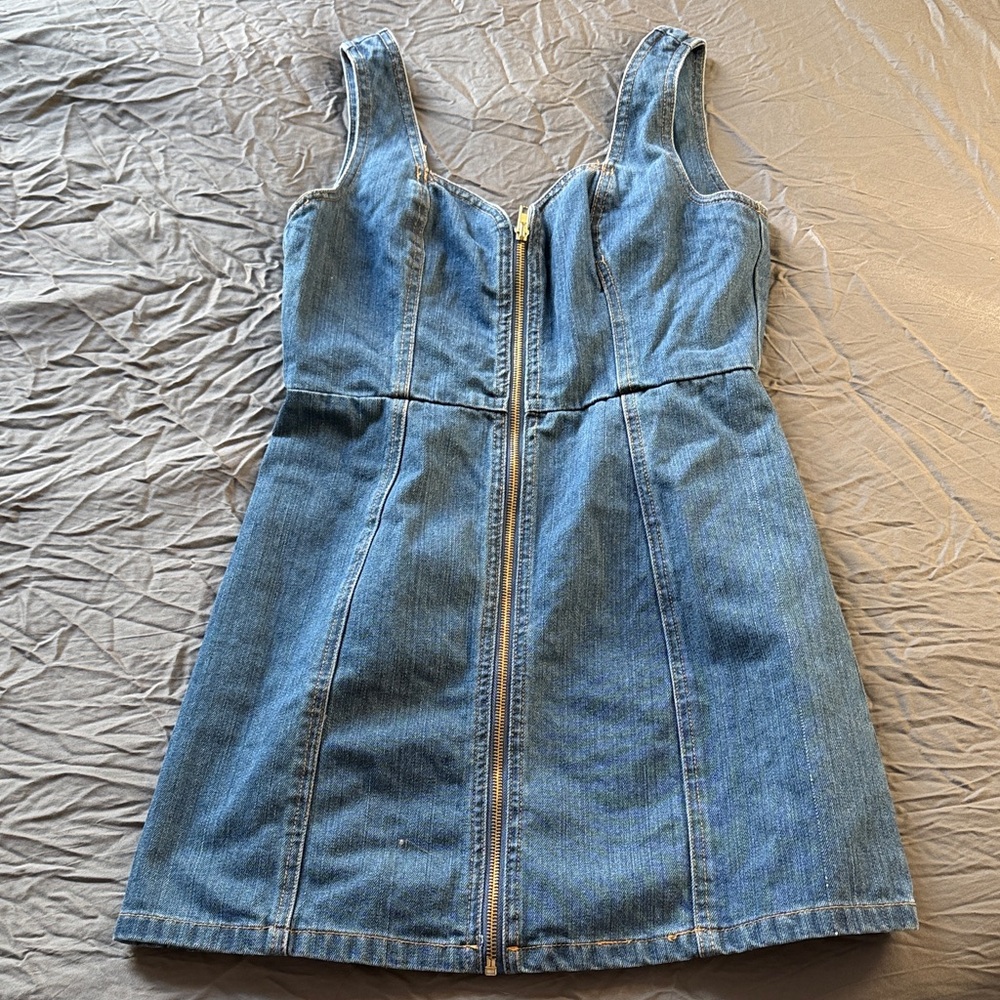 Honey Punch Blue Denim Zip-Front Mini Dress